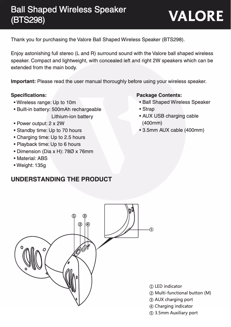 Página 1 del manual Manual de usuario Valore BTS298