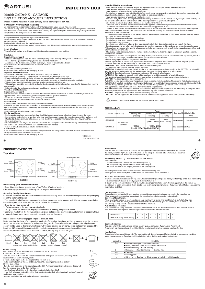 Página 1 del manual Manual de usuario Artusi CAID905KX