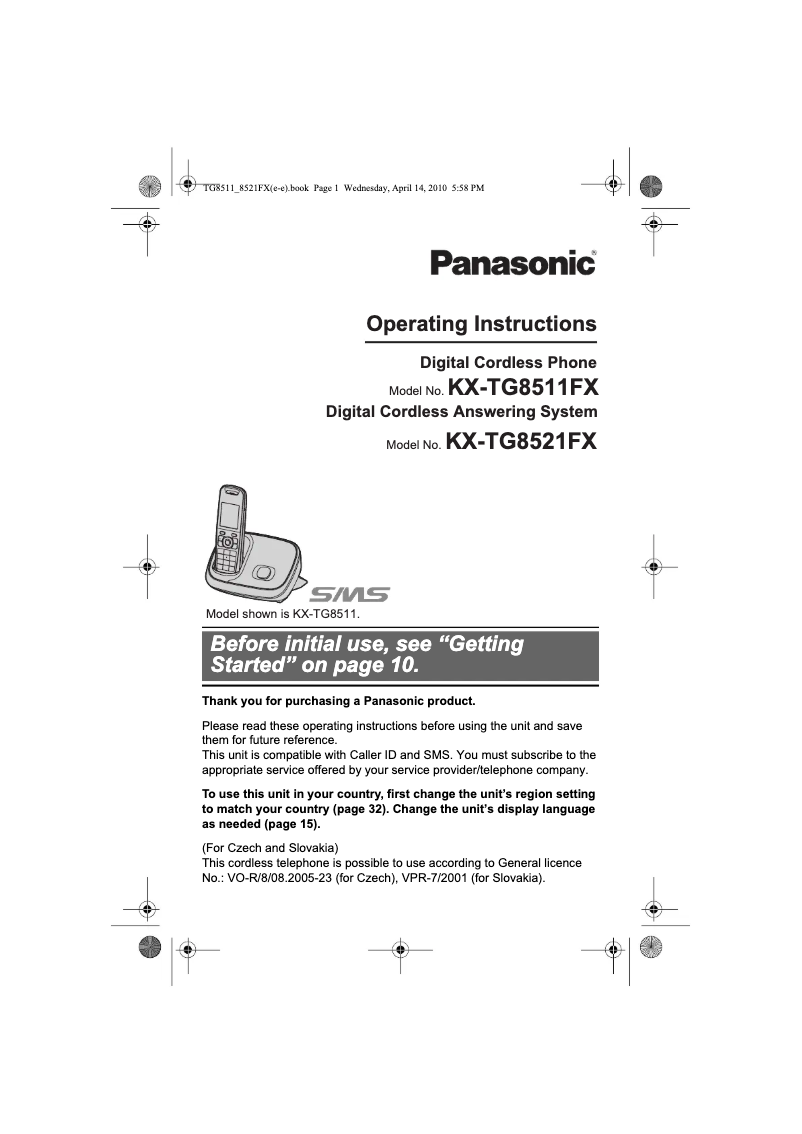 Imagen de la primera página del manual del dispositivo KX-TG8521FX