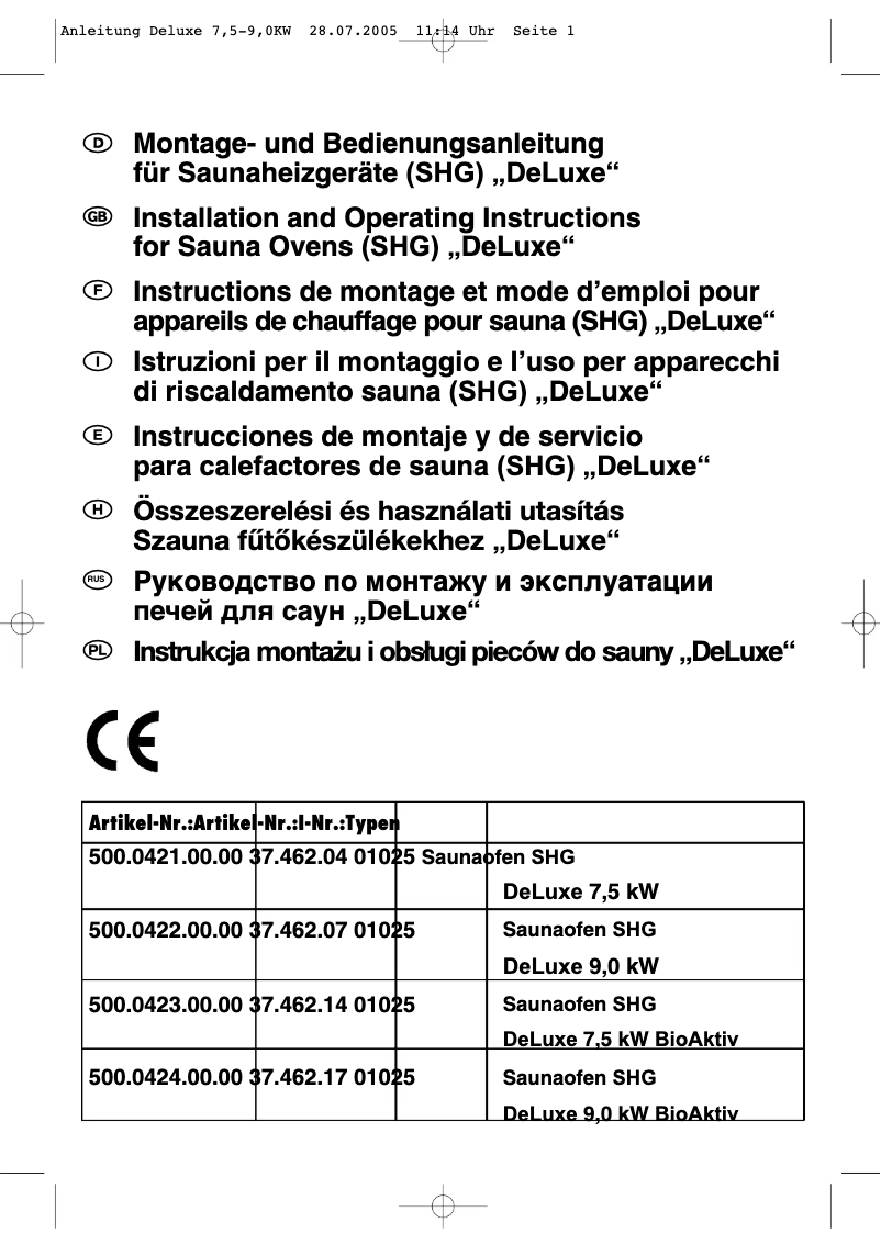 Imagen de la primera página del manual del dispositivo DeLuxe