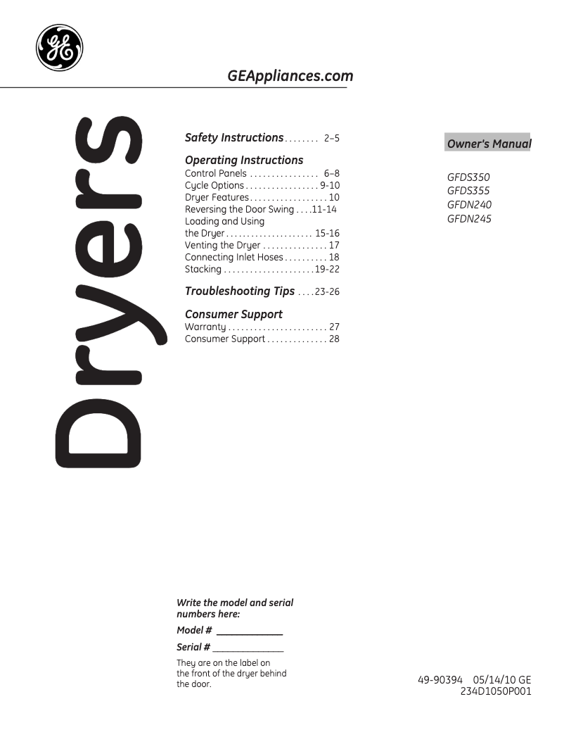 Imagen de la primera página del manual del dispositivo GFDS355GLMV