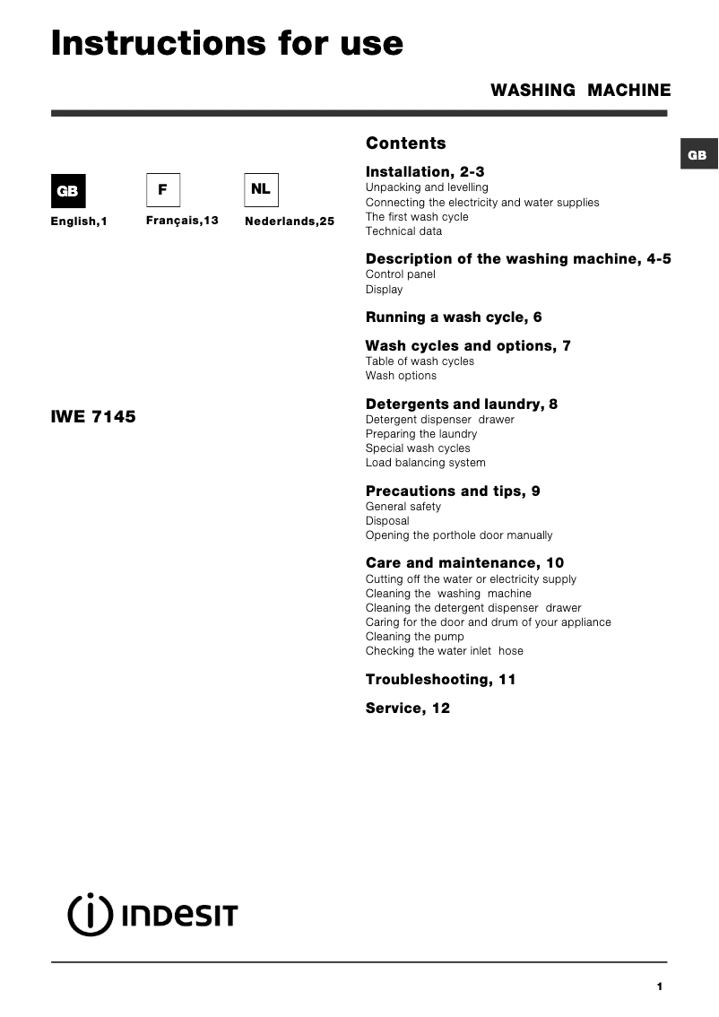 Imagen de la primera página del manual del dispositivo IWE 7145