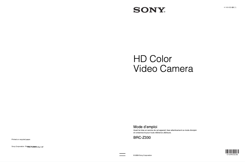 Imagen de la primera página del manual del dispositivo BRC-Z330