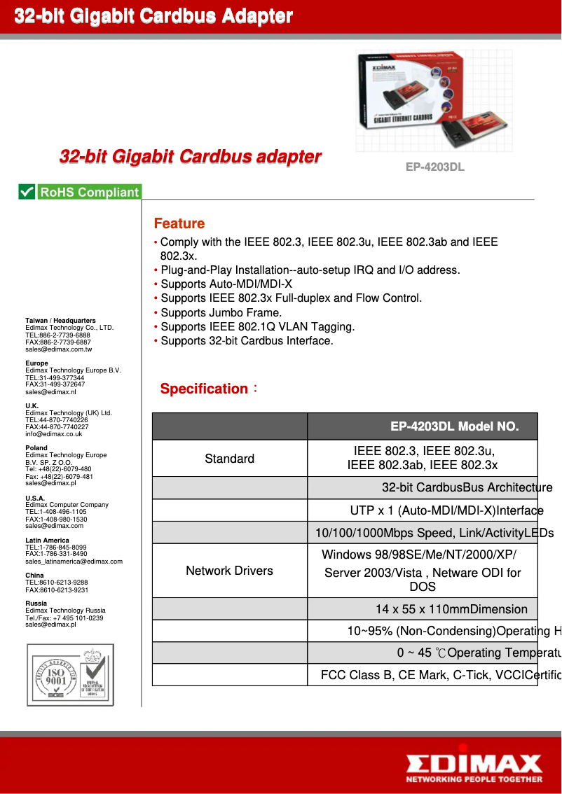 Imagen de la primera página del manual del dispositivo EP-4203DL