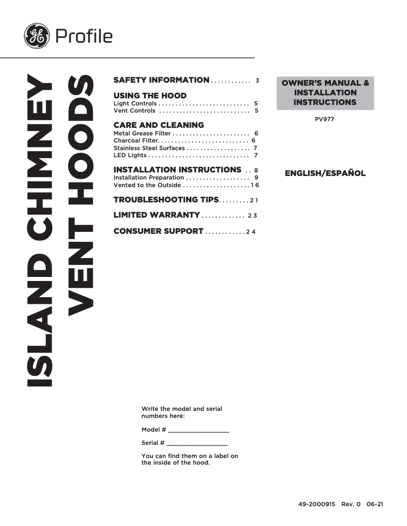 Imagen de la primera página del manual del dispositivo PV977NSS