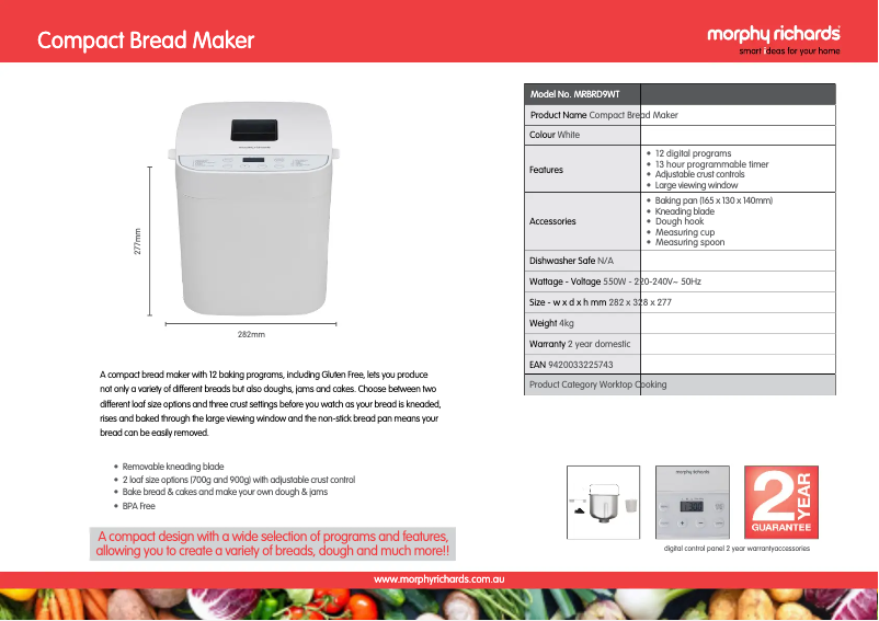 Página 1 del manual Ficha técnica Morphy Richards MRBRD9WT