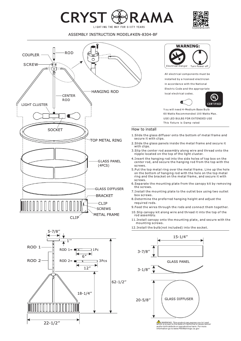 Página 1 del manual Manual de usuario Crystorama Kendal KEN-8304-BF