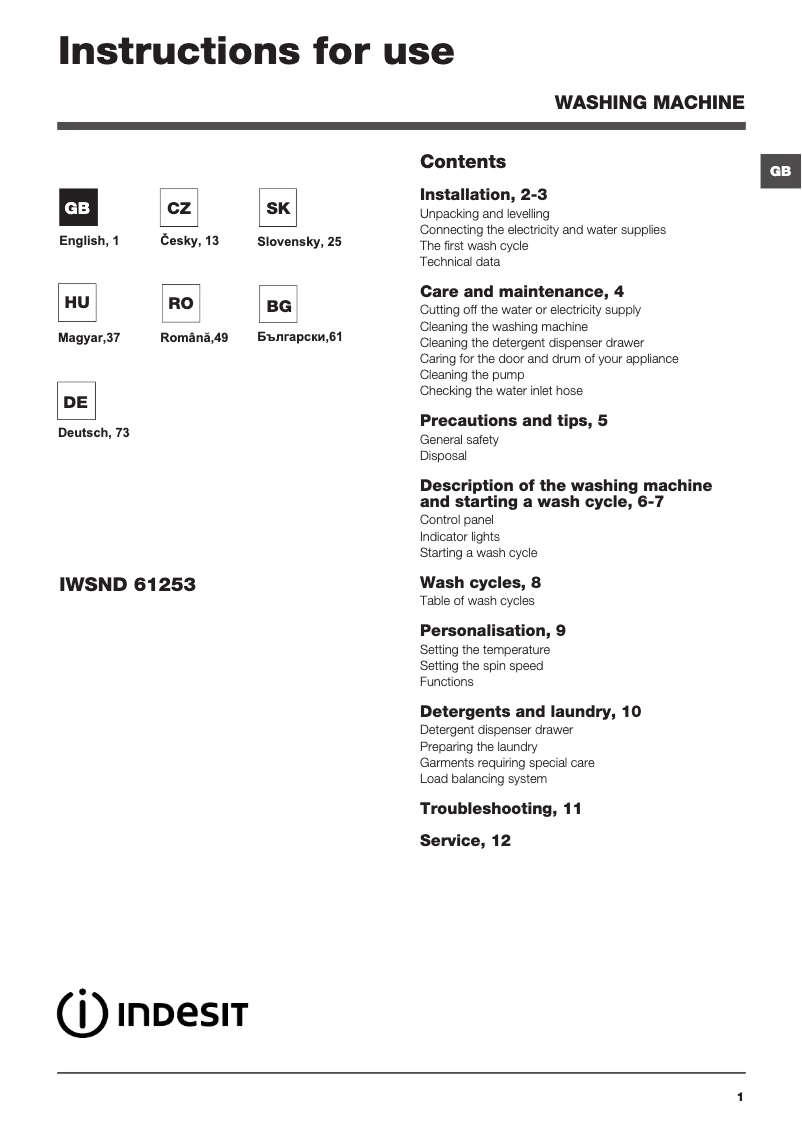 Página 1 del manual Manual de usuario Indesit IWSND 61253CECO EU.L