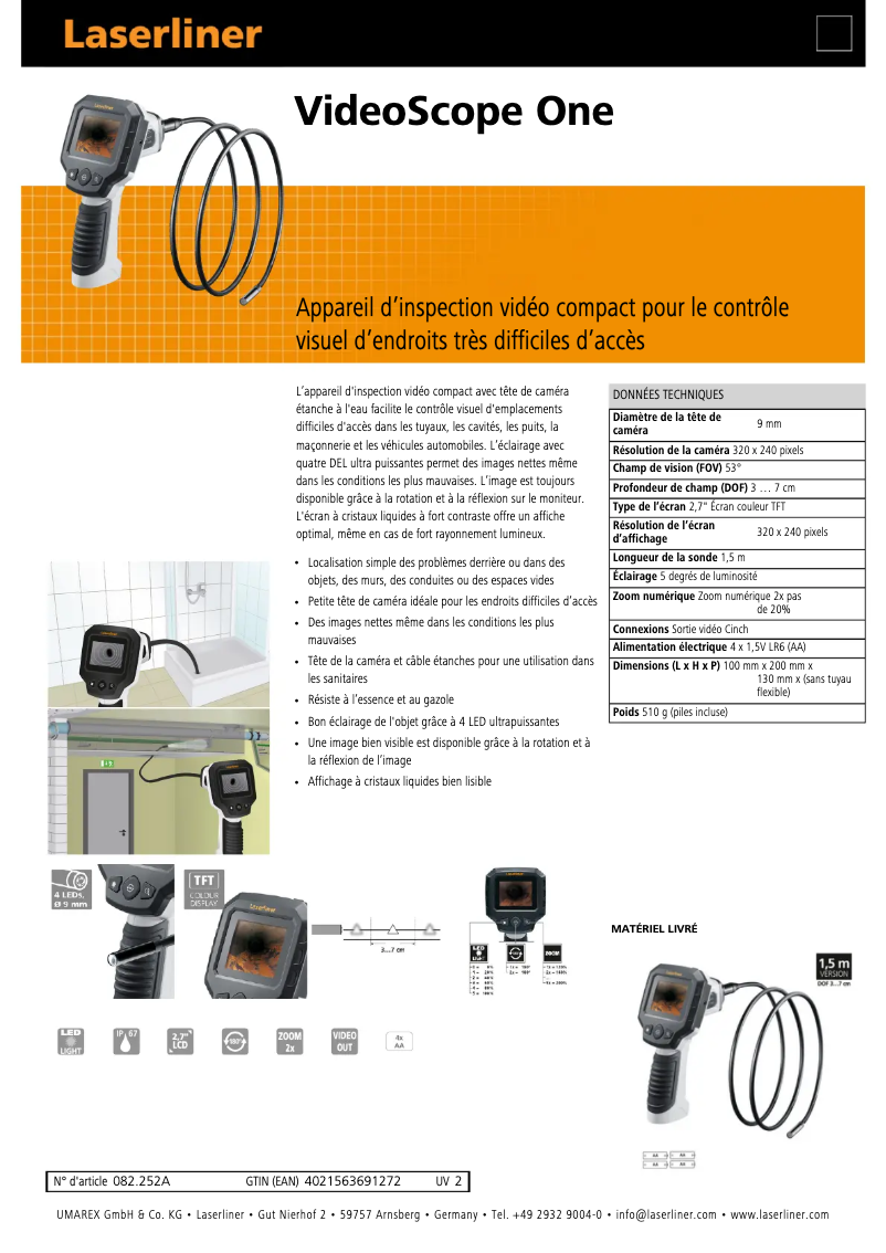 Imagen de la primera página del manual del dispositivo VideoScope One