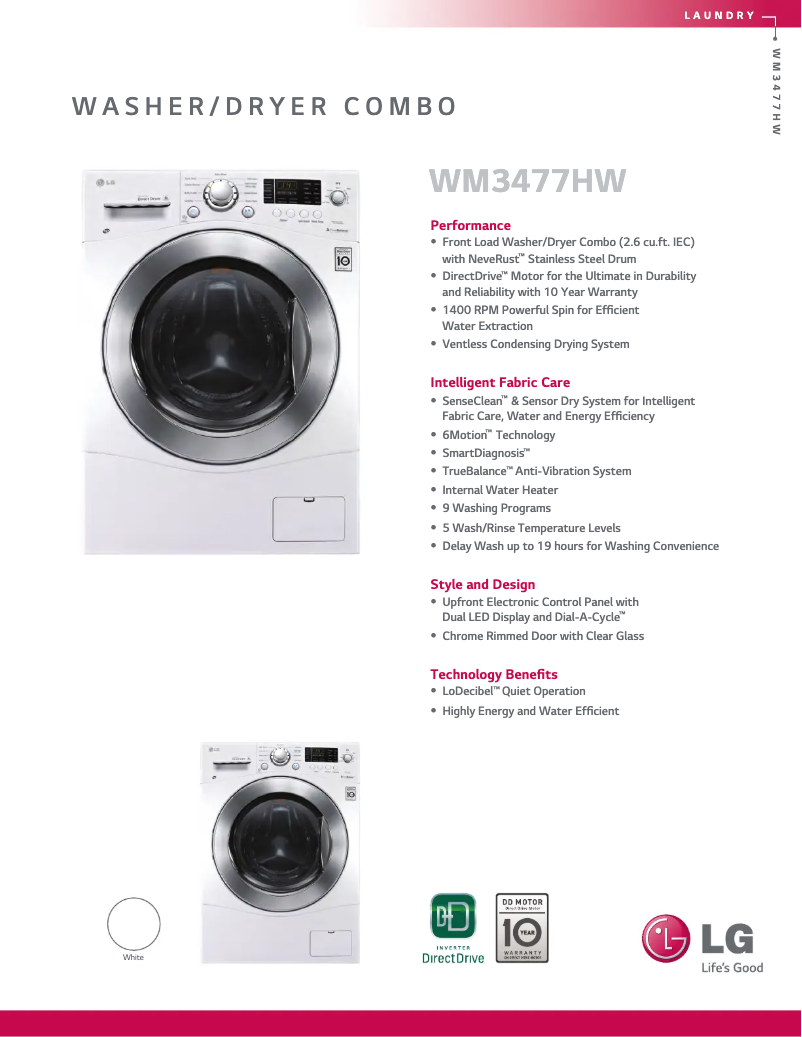 Página 1 del manual Ficha técnica LG WM3477HW