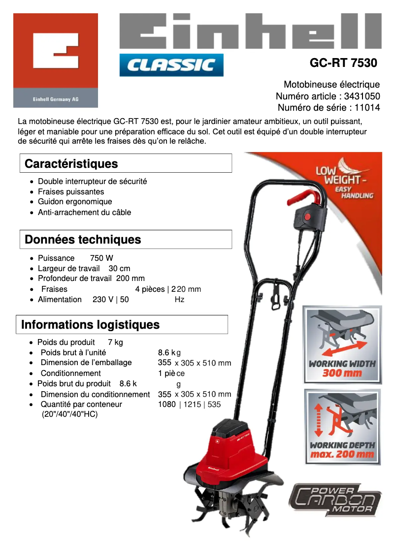Página nº 1 - Ficha técnica Einhell GC-RT 7530