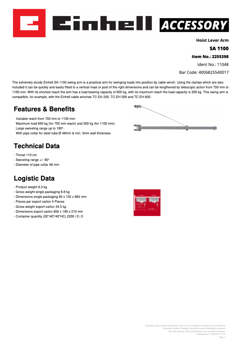 Página 1 del manual Ficha técnica Einhell SA 1100