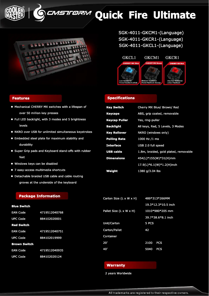 Página nº 1 - Manual de usuario Cooler Master QuickFire Ultimate