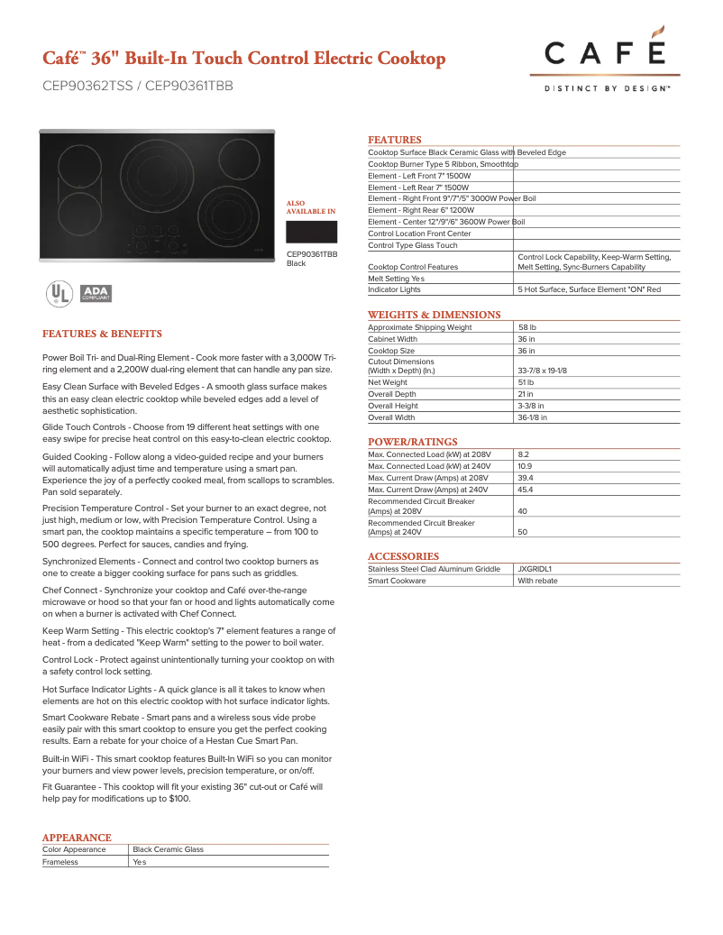 Página 1 del manual Ficha técnica GE CEP90361TBB