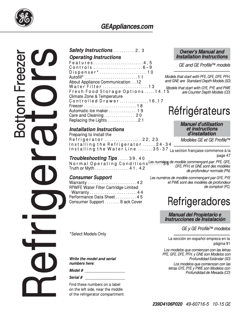 Imagen de la primera página del manual del dispositivo GYE22KMHES