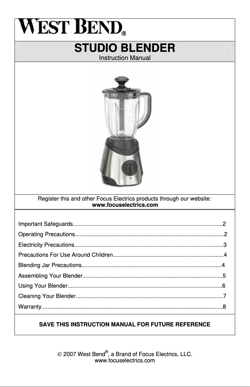 Página 1 del manual Manual de usuario WestBend 6550