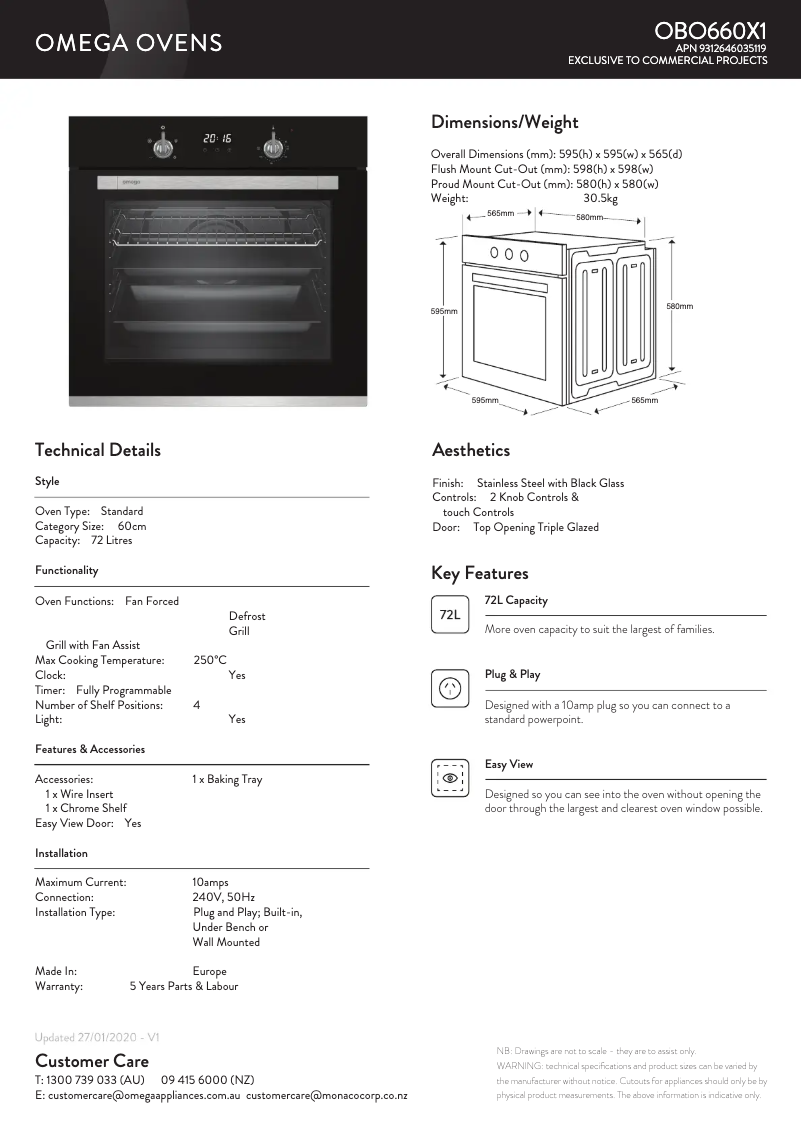 Página 1 del manual Ficha técnica Omega OBO660X1
