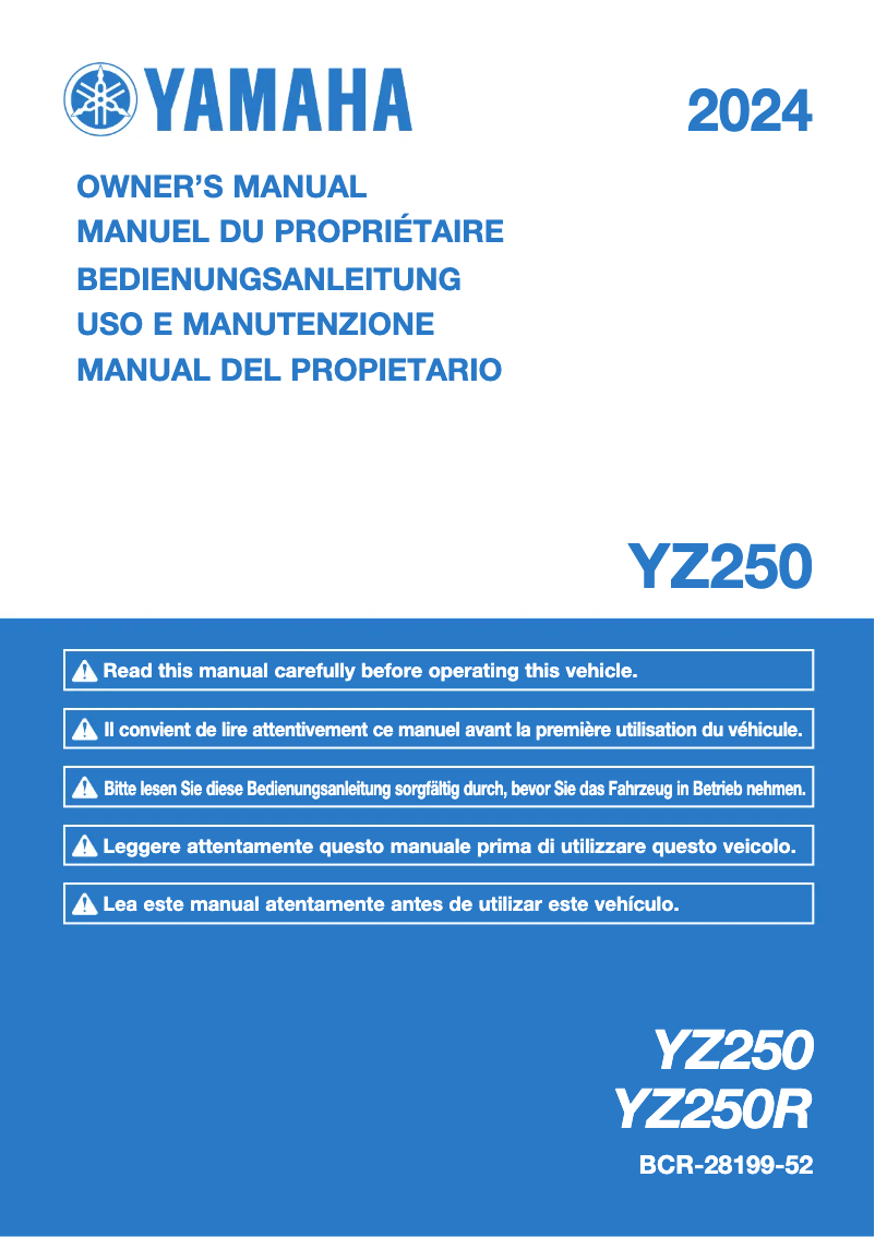Imagen de la primera página del manual del dispositivo YZ250 (2024)