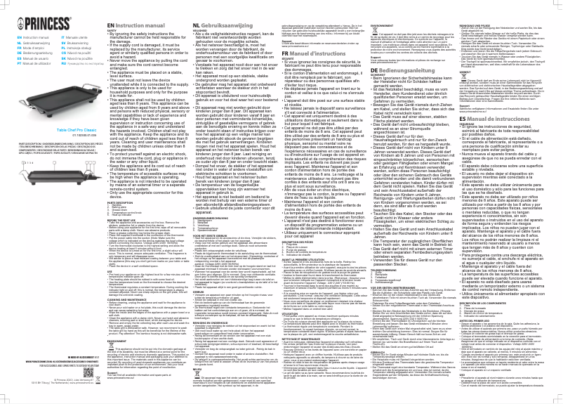 Página 1 del manual Manual de usuario Princess Table Chef Pro Classic