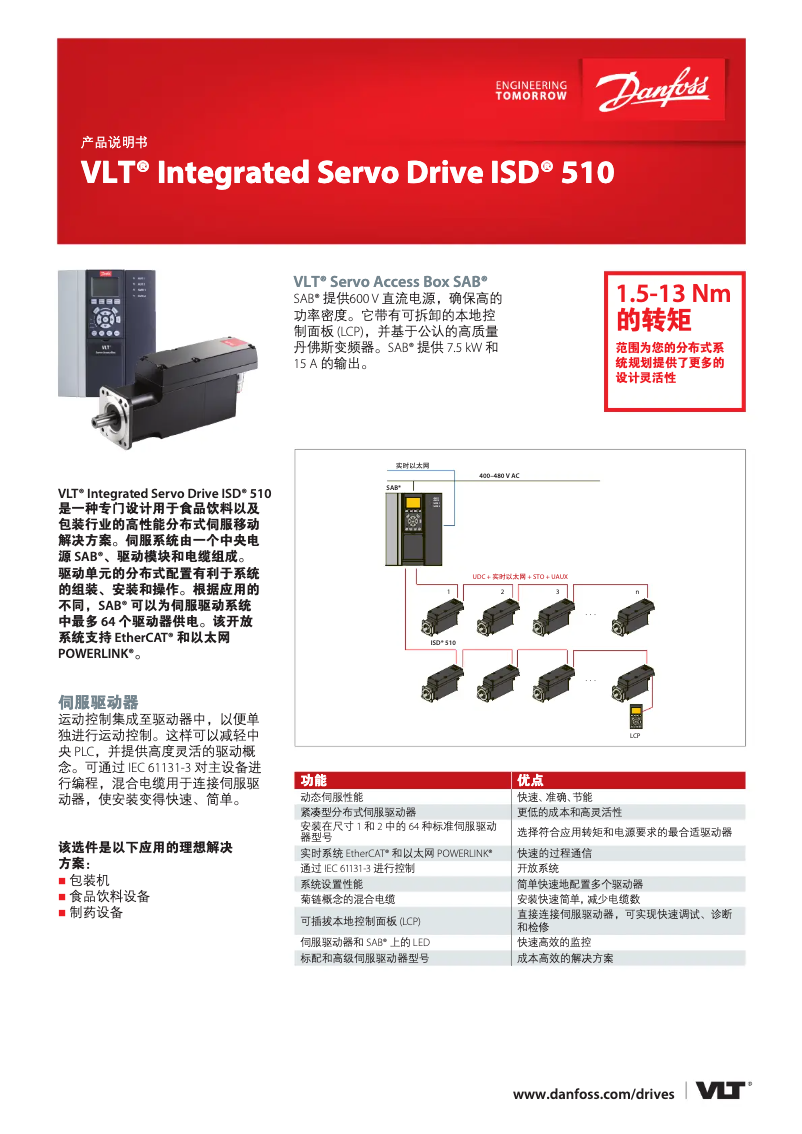 Imagen de la primera página del manual del dispositivo VLT Integrated ISD 510