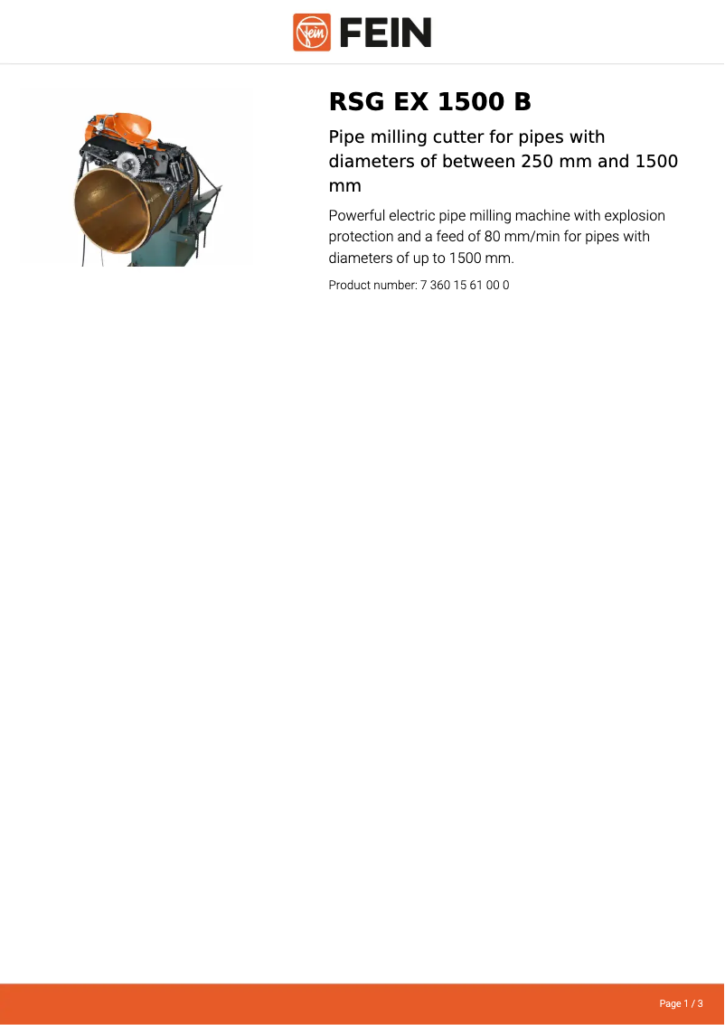 Página 1 del manual Ficha técnica Fein RSG EX 1500 B