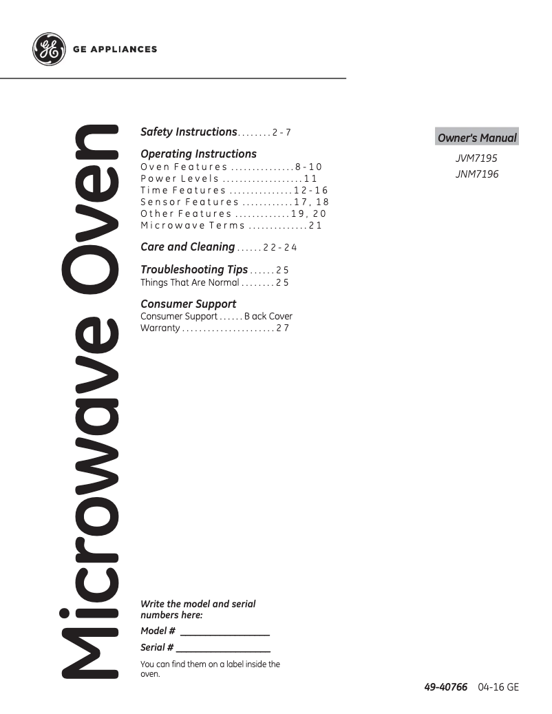 Imagen de la primera página del manual del dispositivo JVM7195EKES