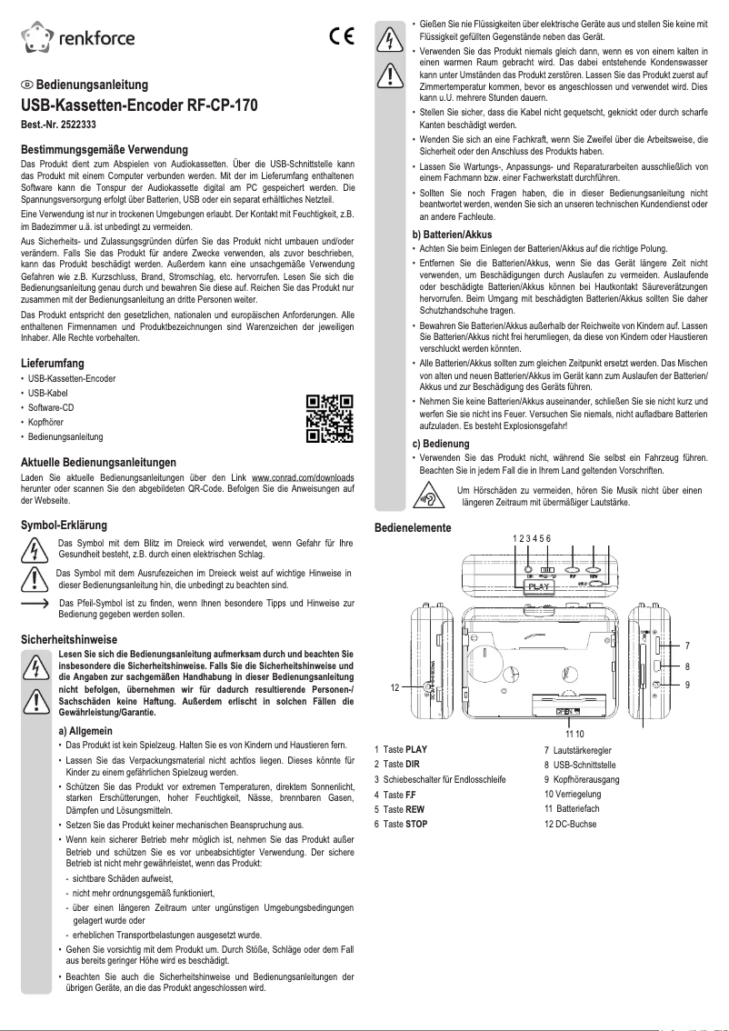 Imagen de la primera página del manual del dispositivo RF-CP-170