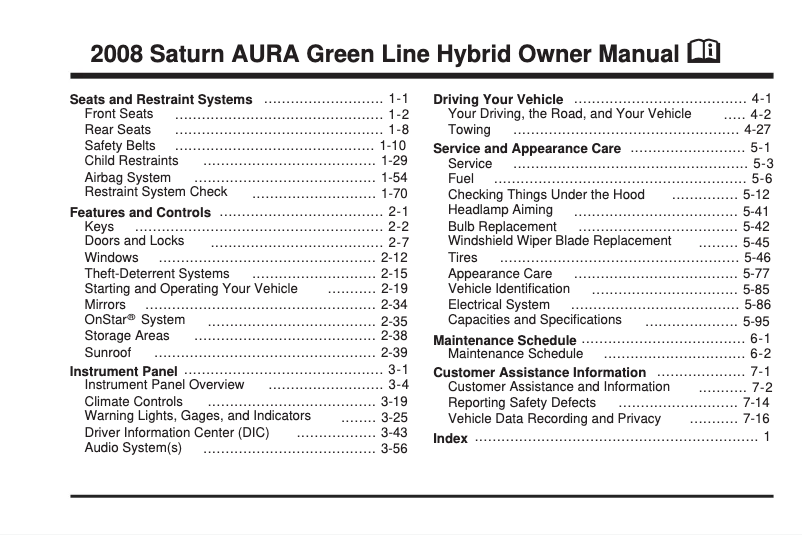 Imagen de la primera página del manual del dispositivo Aura Green Line Hybrid (2008)