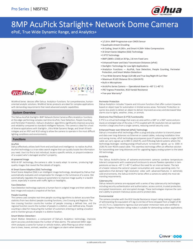 Página 1 del manual Ficha técnica Dahua Technology N85FY62