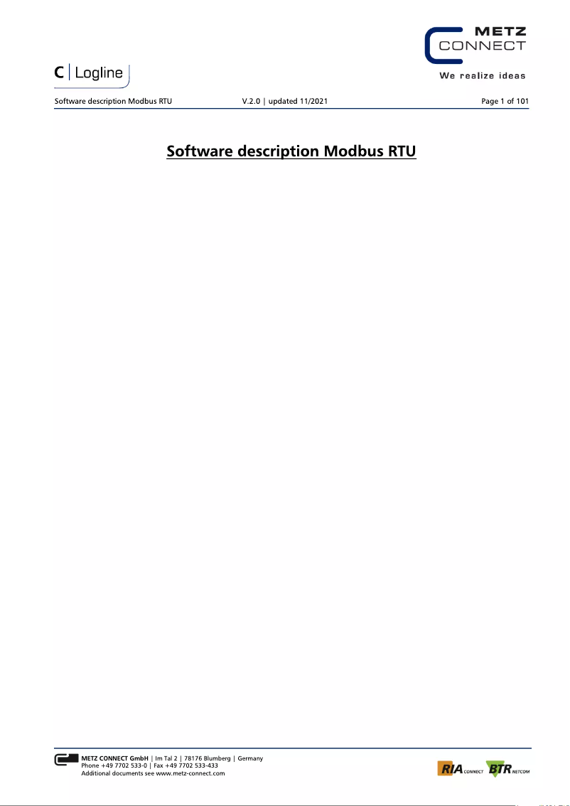 Página 1 del manual Manual de usuario Metz Connect MR-TP Modbus RTU