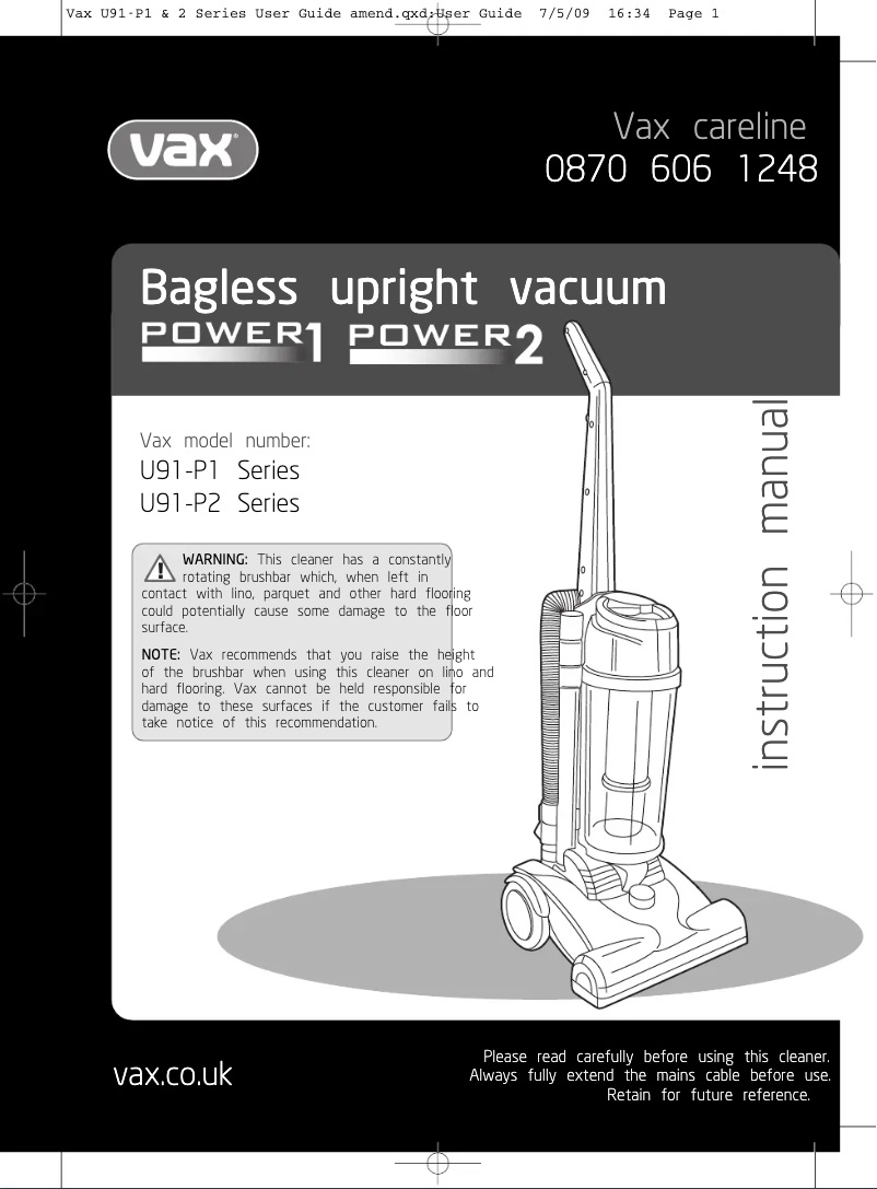 Página nº 1 - Manual de usuario Vax Power 1 U90-P1-P