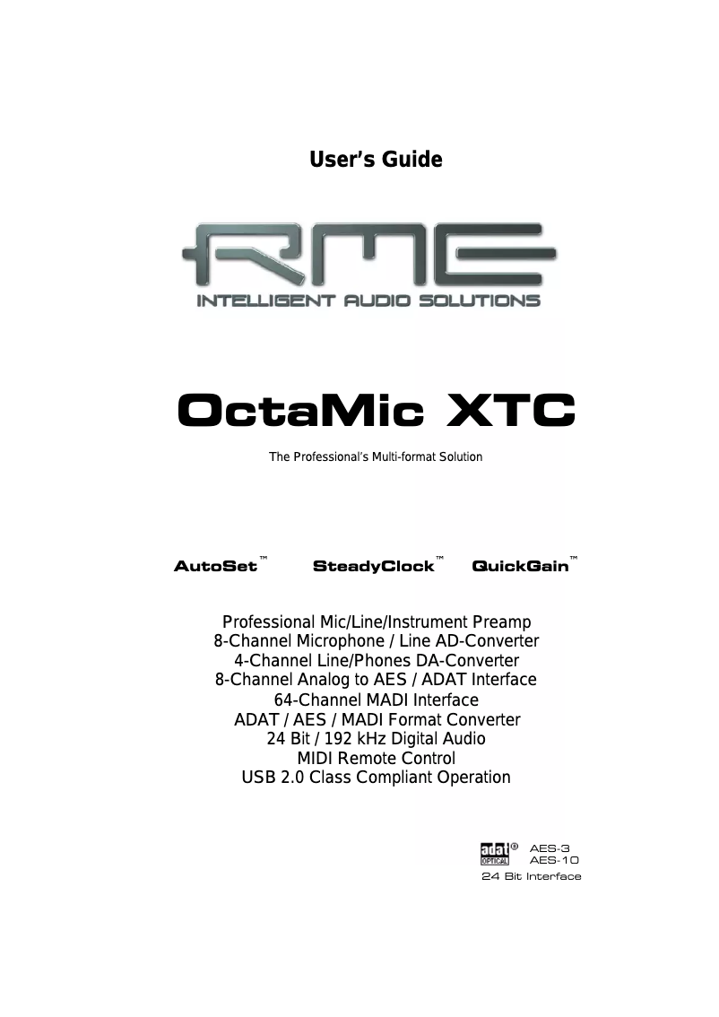 Página nº 1 - Manual de usuario RME OctaMic XTC