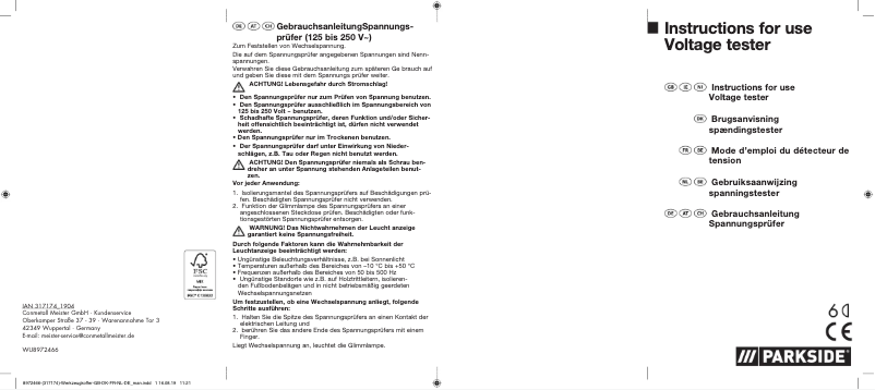 Página 1 del manual Manual de usuario Parkside IAN 317174