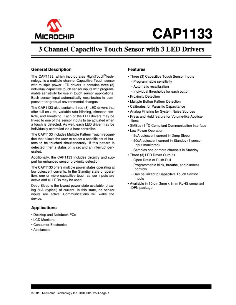 Imagen de la primera página del manual del dispositivo CAP1133