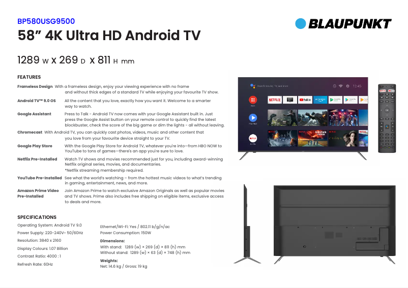 Página 1 del manual Ficha técnica Blaupunkt BP580USG9500