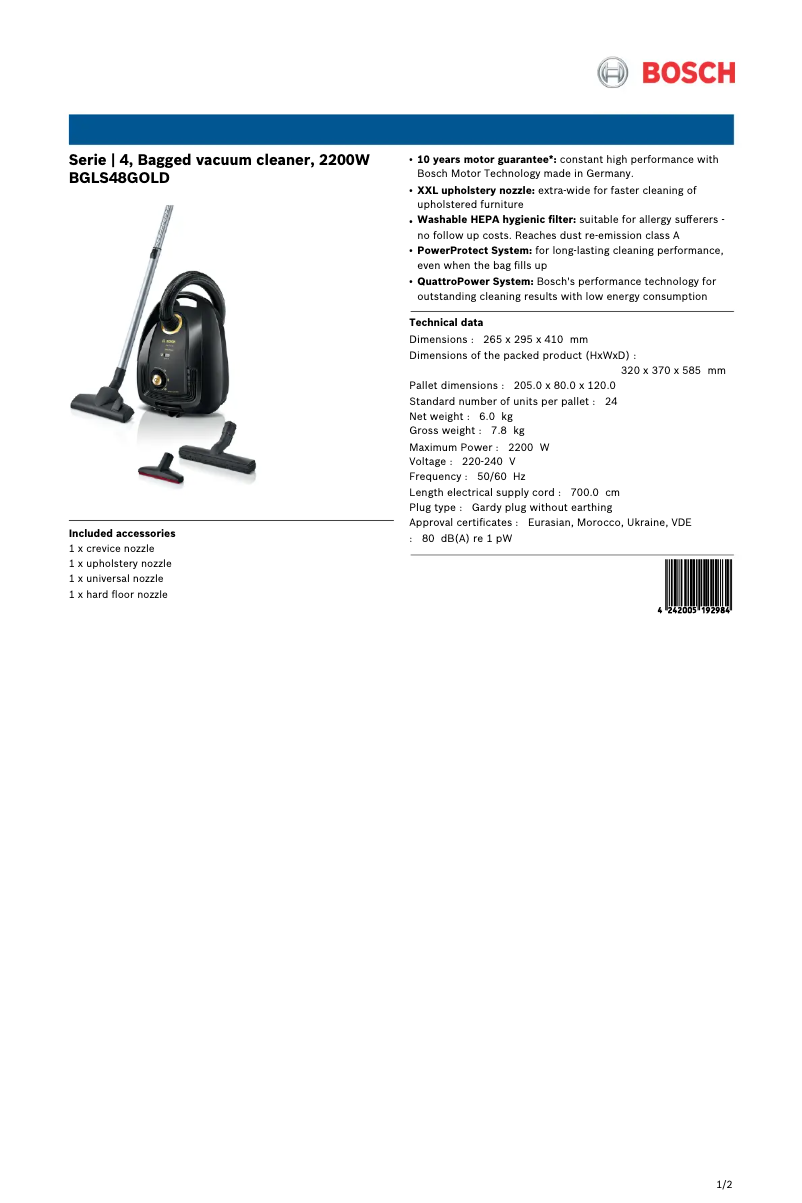 Página 1 del manual Manual de usuario Bosch Serie 4 BGLS48GOLD