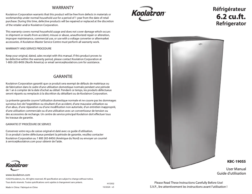 Página 1 del manual Manual de usuario Koolatron KBC-190SS