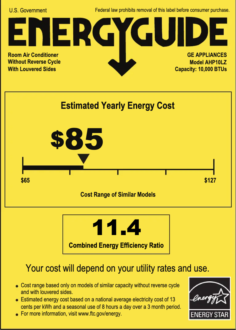 Página 1 del manual Etiqueta energética GE AHP10LZ