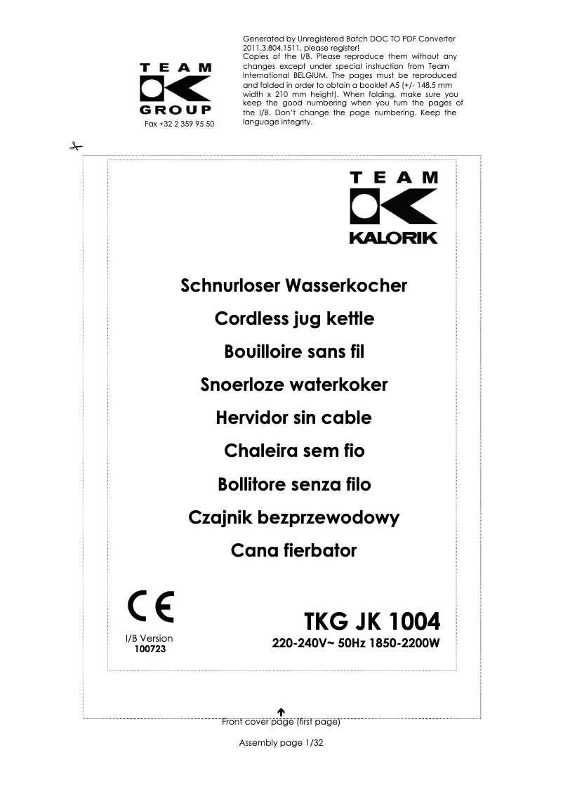 Página 1 del manual Manual de usuario Kalorik TKG JK 1004