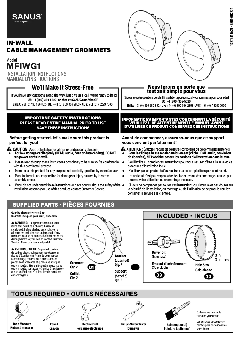 Página 1 del manual Manual de usuario Sanus MFIWG1