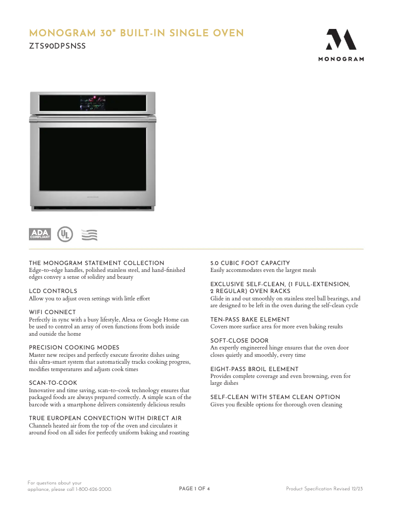 Página 1 del manual Ficha técnica Monogram ZTS90DPSNSS