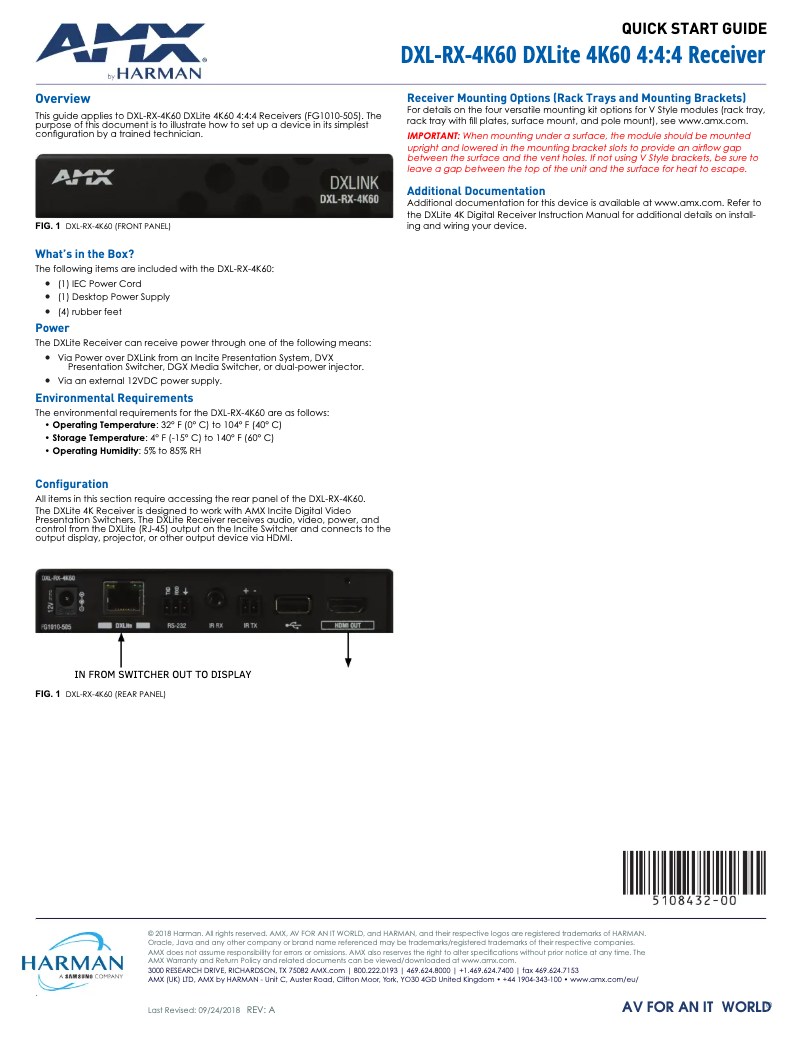 Página 1 del manual Manual de usuario AMX DXL-RX-4K60