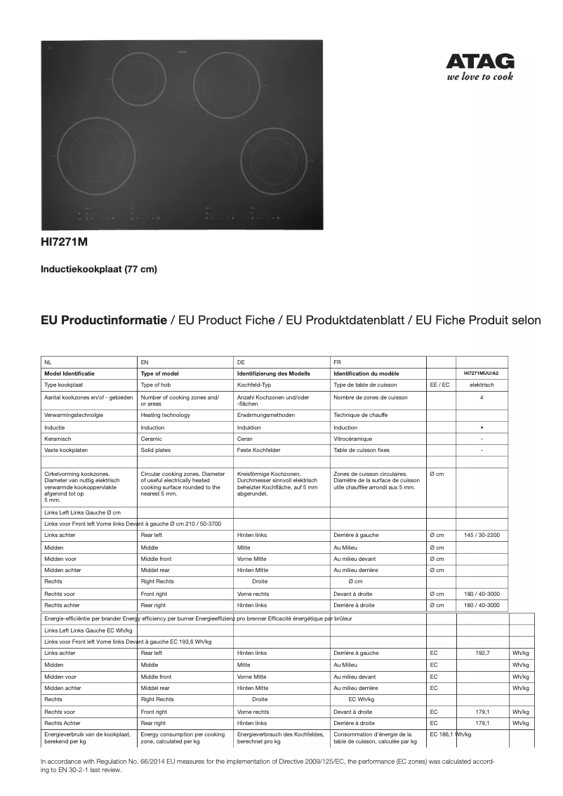 Página 1 del manual Ficha técnica Atag HI7271M