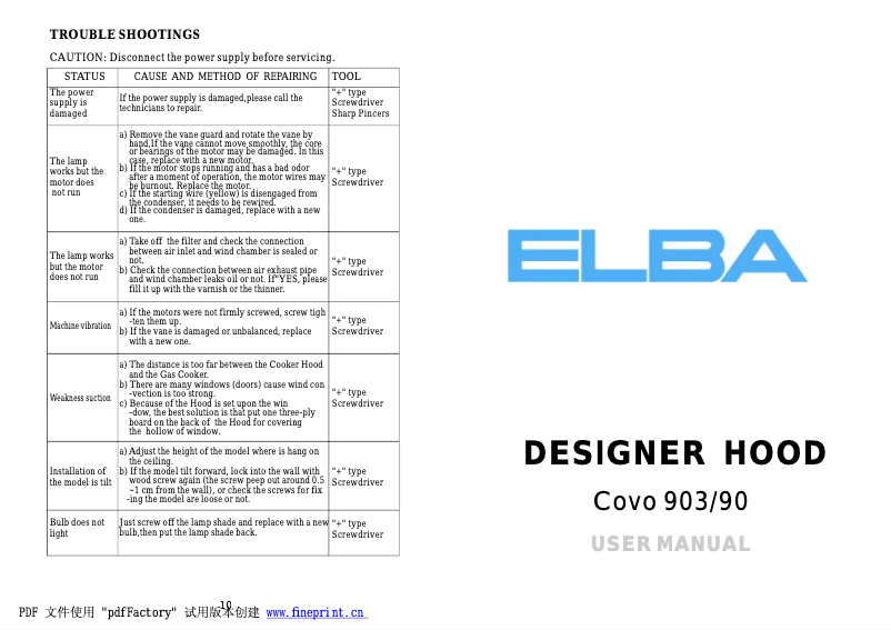 Página 1 del manual Manual de usuario Elba Covo 903/90