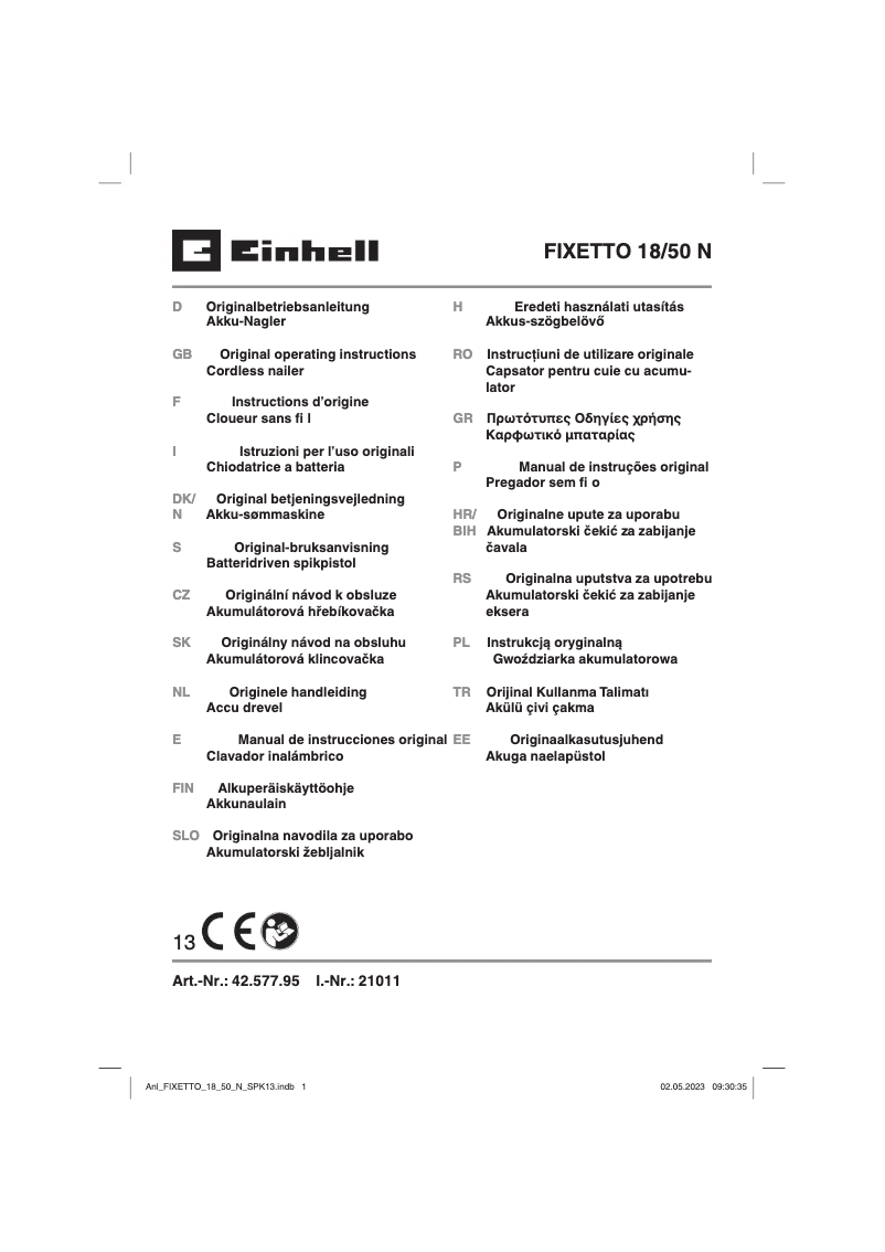 Página 1 del manual Manual de usuario Einhell FIXETTO 18/50 N