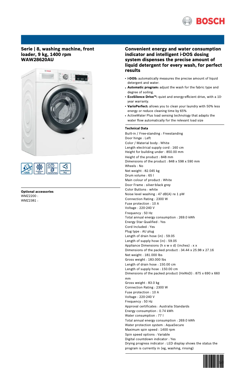 Imagen de la primera página del manual del dispositivo WAW28620AU