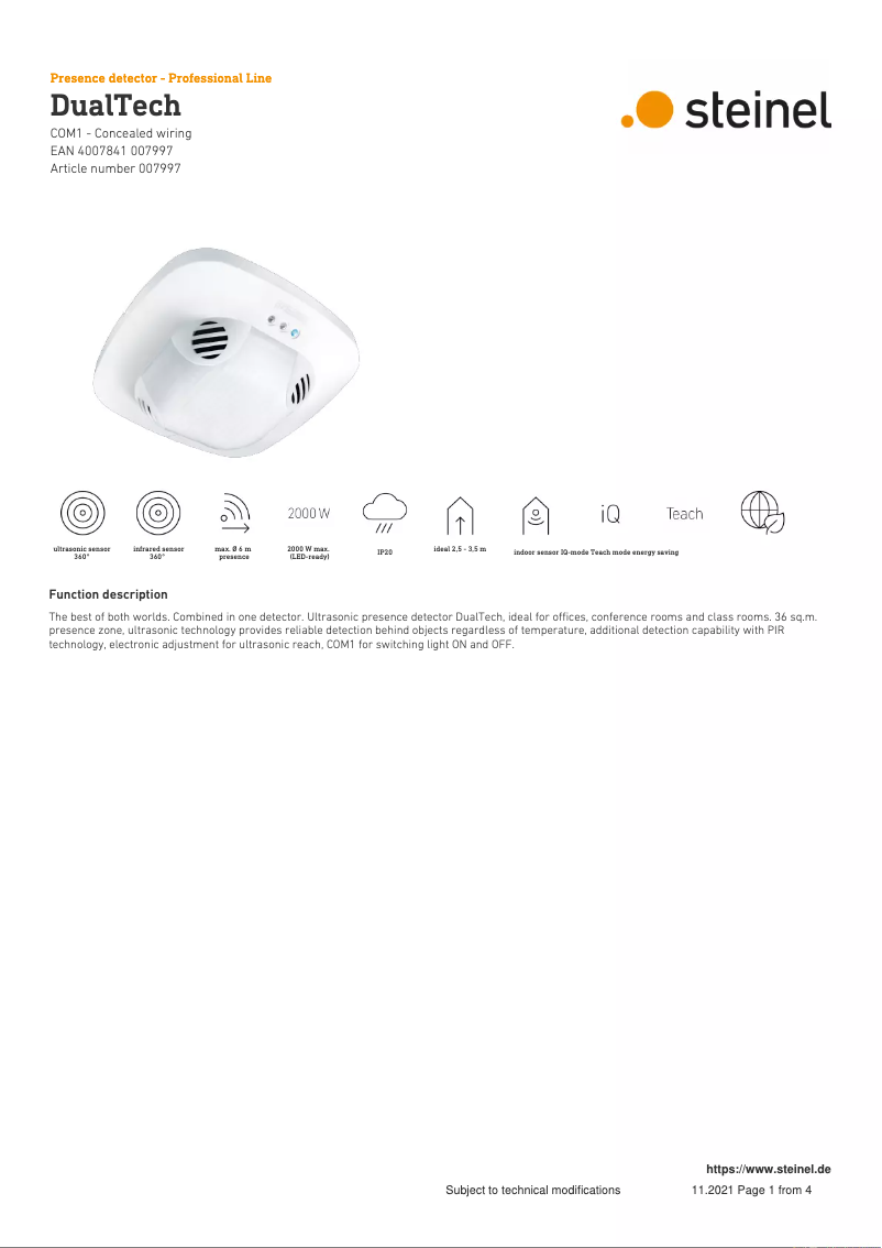 Página 1 del manual Ficha técnica Steinel DualTech COM1