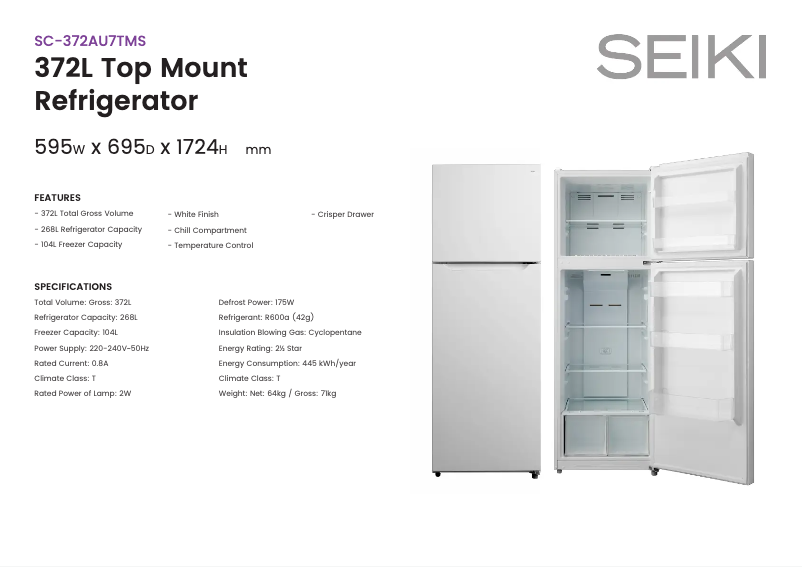 Página 1 del manual Ficha técnica Seiki SC-372AU7TM