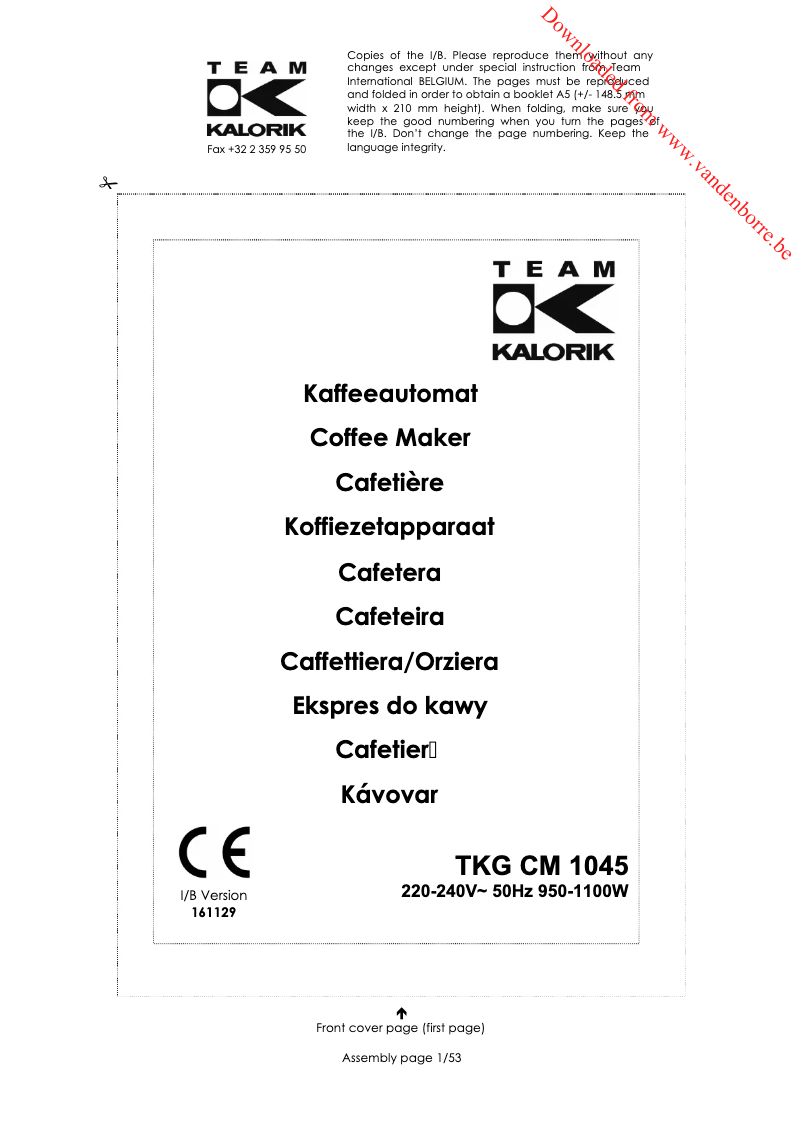 Imagen de la primera página del manual del dispositivo TKG CM 1045 RWD