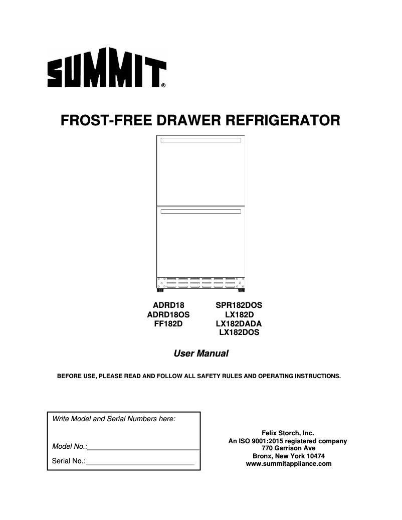 Página 1 del manual Manual de usuario Summit ADRD18OS